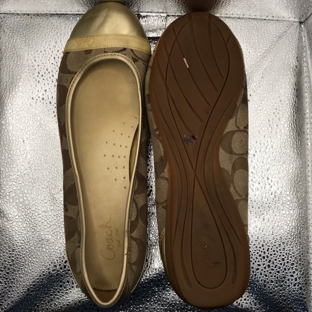 Coach Signature Brown and Gold Canvas Ballet Flats - Picture 2 of 2